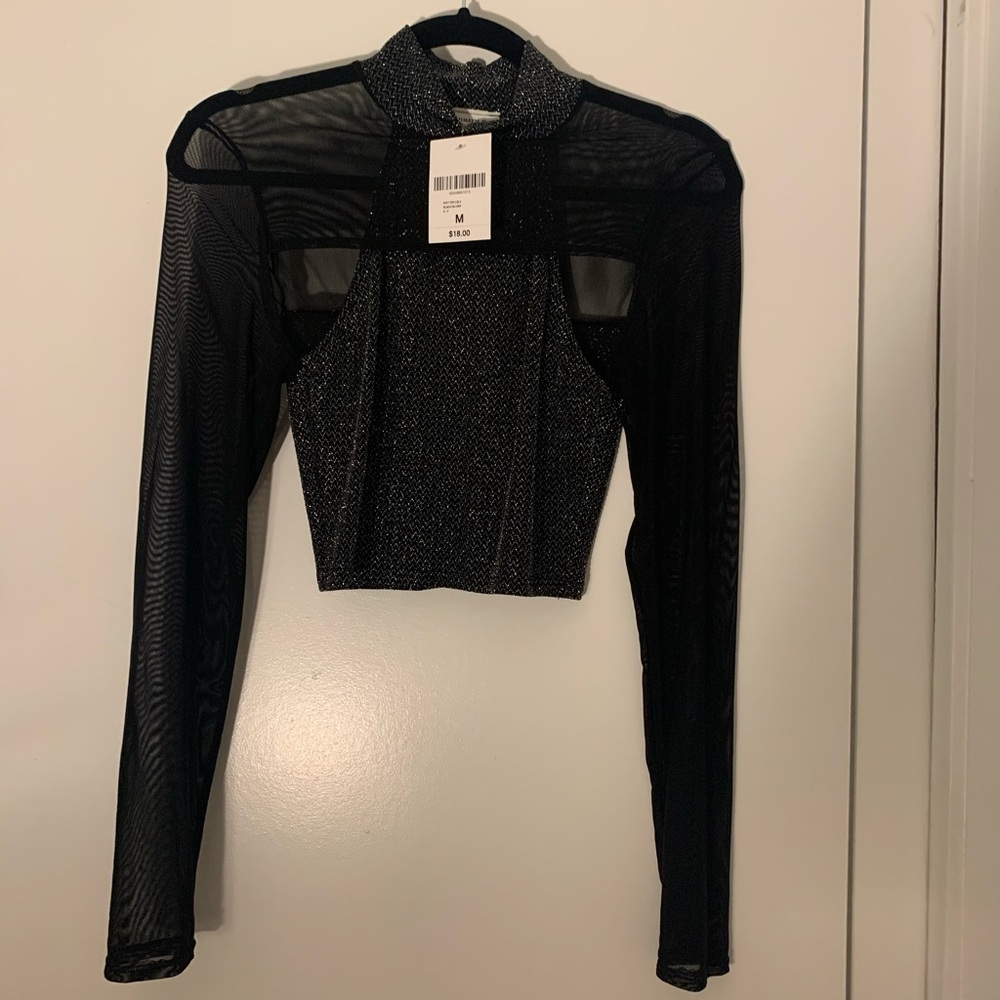 Mesh Black Sparkly Crop Top